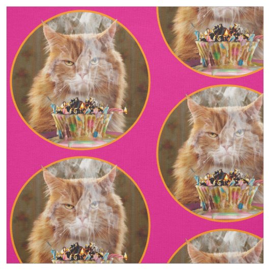 Funny Cranky Cat with Melthday Cupcake Stof (Swatch)