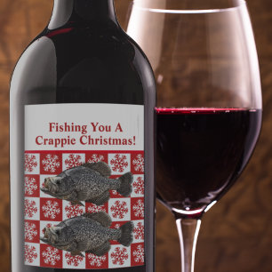 Funny Crappie Gevist Pun Merry Christmas Custom Wijn Etiket