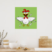 Funny Crazy Cartoon Chicken Wing Fling Poster (Keuken)