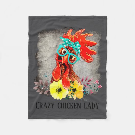 Funny Crazy Chicken Lady Word Art Fleece Deken (Voorkant)