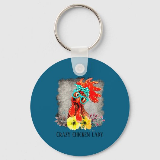 Funny Crazy Chicken Lady Word Art  Sleutelhanger (Voorkant)
