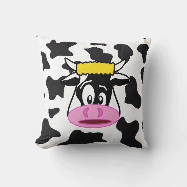 Funny Crazy Cow Bull op Dairy Cow Print Pattern Kussen (Voorkant)