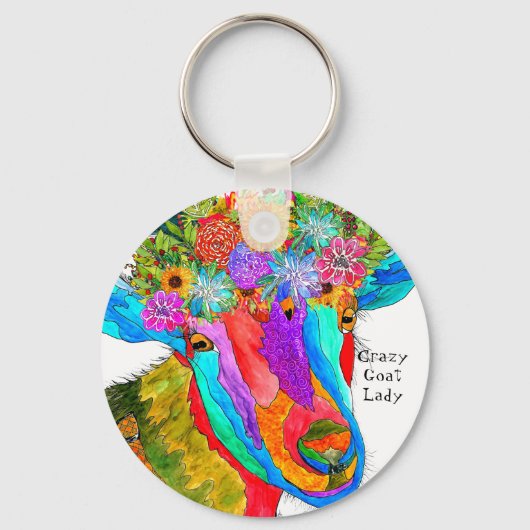 Funny Crazy Goat Lady Goat Sleutelhanger (Voorkant)
