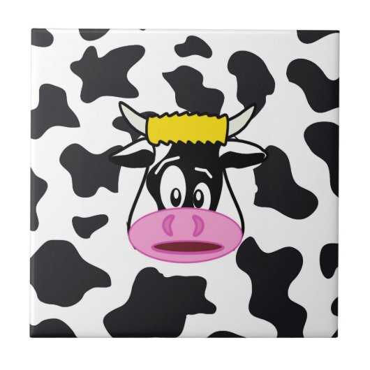 Funny Crazy Koe Bull op Dairy Koe Print Pattern Tegeltje (Voorkant)