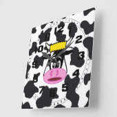 Funny Crazy Koe Bull op Dairy Koe Print Pattern Vierkante Klok (Hoek)