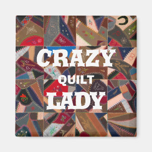 Funny "Crazy Quilt Lady"  Patchwork Quilt Magneet