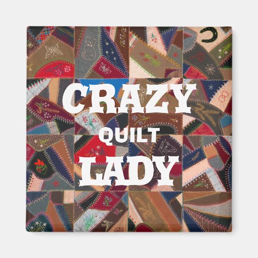 Funny "Crazy Quilt Lady" Patchwork Quilt Magneet (Voorkant)