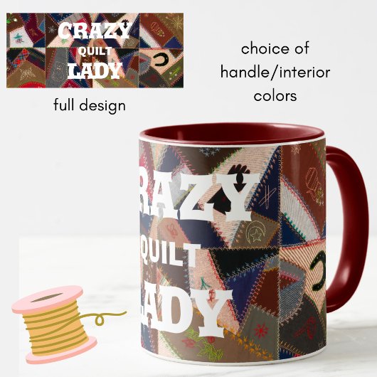 Funny "Crazy Quilt Lady"  Patchwork Quilt Mok