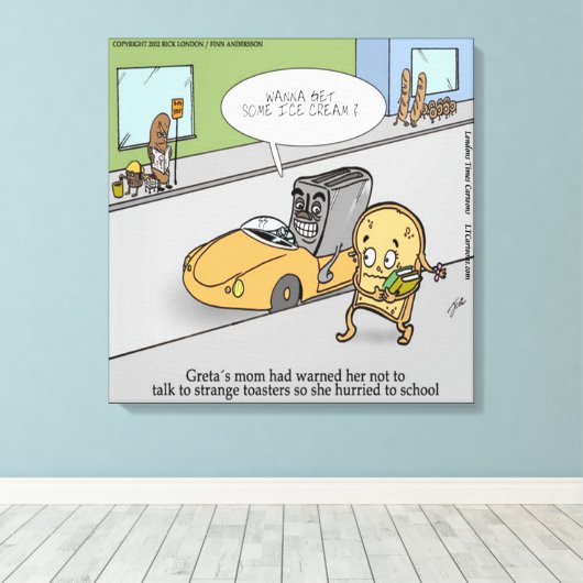Funny Creepy Toaster Canvas afdrukken (Insitu (Houten vloer))