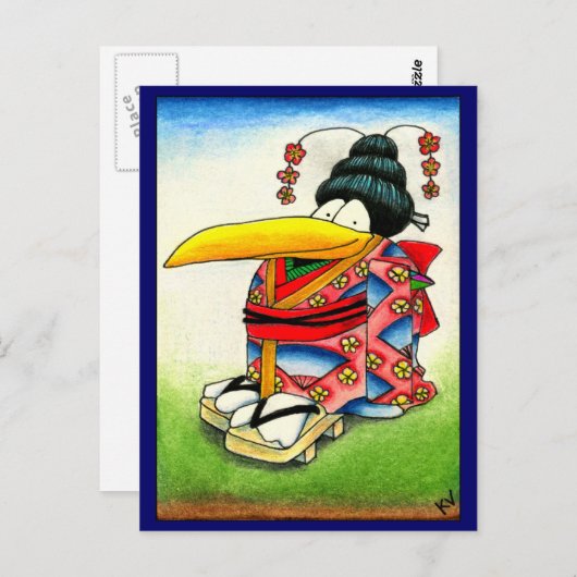 Funny Crow met Kimono briefkaart (Voorkant / Achterkant)