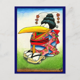 Funny Crow portant Kimono carte postale