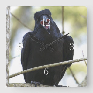Funny Crowing Raven Wildlife-liefhebbers Art Clock Vierkante Klok