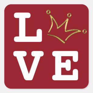 Funny Crown gold in LOVE + uw achtergrond Vierkante Sticker