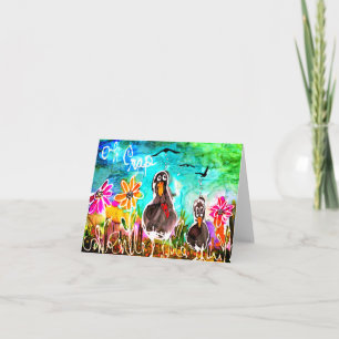 Funny Crows and Flowers Oh Crap Wenskaart Kaart