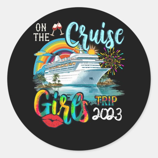Funny Cruise Girls Trip 2023 Women Cruising Boat T Ronde Sticker (Voorkant)