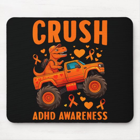 Funny Crush Adhd Awareness T-rex Monster Truck Kid Muismat (Voorkant)