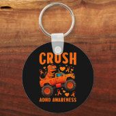 Funny Crush Adhd Awareness T-rex Monster Truck Kid Sleutelhanger (Voorkant)
