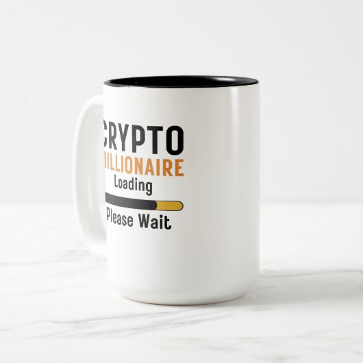 Funny crypto Millionaire Loading alstublieft hande Tweekleurige Koffiemok (Voorkant links)