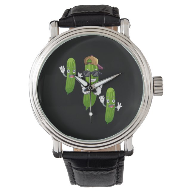 Funny Cucumber Pickle Dancing Food Horloge (Voorkant)