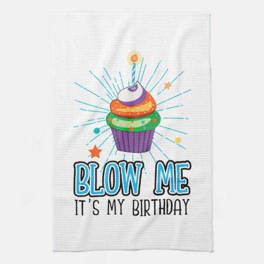Funny Cupcake Candle Blow me Het is mijn verjaarda Theedoek (Verticaal)