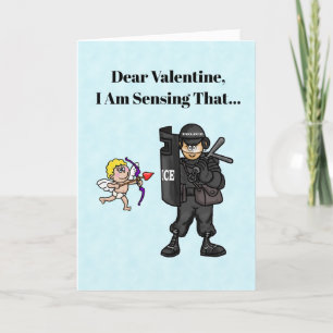 Funny Cupid and SWAT Officer Valentijnsdag Card Kaart