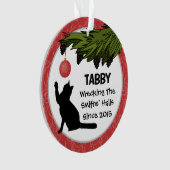 Funny Custom Cat and Owner Name Red Kersttree Ornament (voorkant)