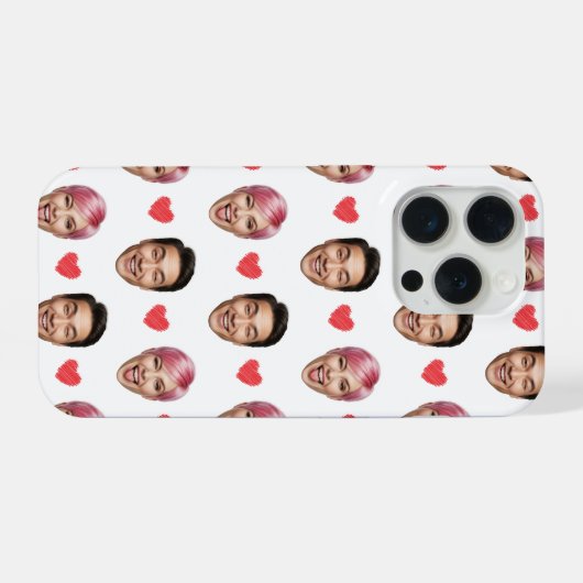 Funny Custom Couple Faces Pattern Red Hearts (Verso Horizontal)