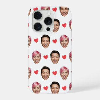 Funny Custom Couple Faces Pattern Red Hearts iPhone 15 Pro Hoesje