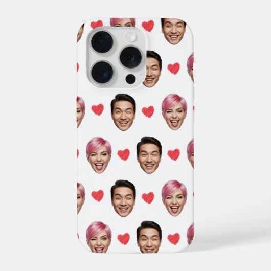 Funny Custom Couple Faces Pattern Red Hearts iPhone Hoesje (Achterkant)