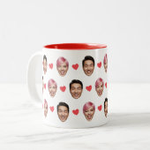 Funny Custom Couple Faces Pattern Red Hearts Tweekleurige Koffiemok (Voorkant links)