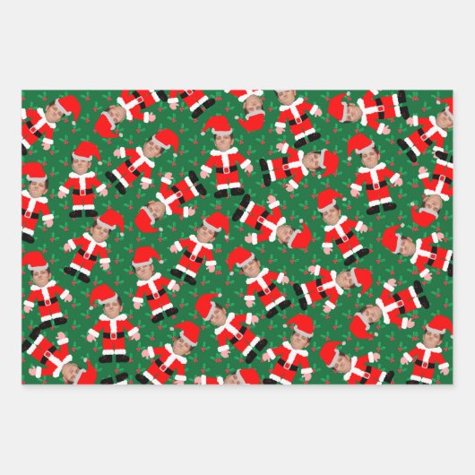 Funny Custom Face Photo Santa Claus Kerstmis Inpakpapier Vel (Voorkant)