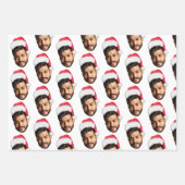 Funny Custom Face Photo Santa Head & Snowflakes Inpakpapier Vel (Voorkant)