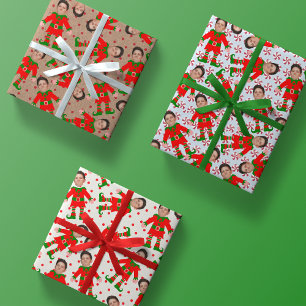 Funny Custom Face Photo Santa's Elves Kerstmis Inpakpapier Vel