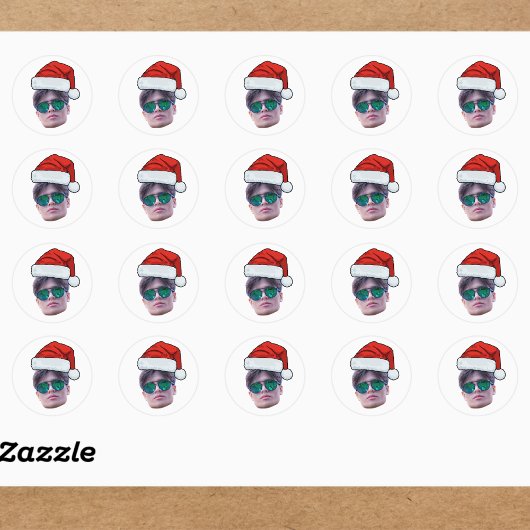 Funny Custom Face Santa Hat Photo Christmas Ronde Sticker