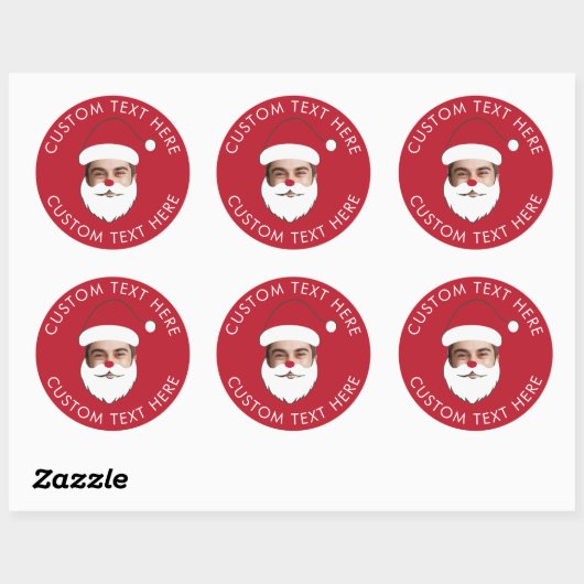 Funny Custom Face Swap Santa Claus Christmas Text Ronde Sticker (Vel)