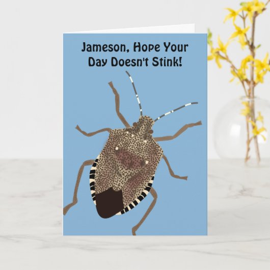 Funny Custom Message Personalised Stink Bug Kaart (Gele Bloem)
