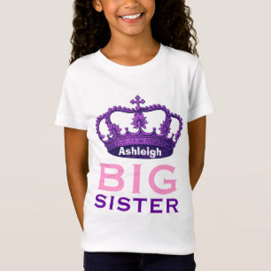 Funny Custom Name BIG SISTER Paarse Crown Gift V07 T-shirt