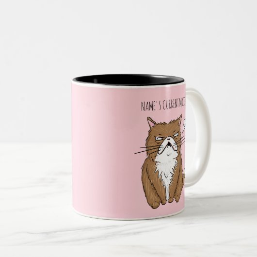 Funny Custom Name Current Mood Meh Pink Cat Mok (Voorkant rechts)