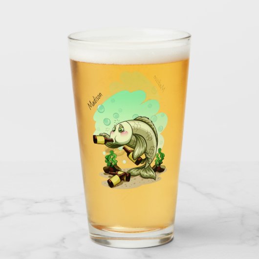 Funny custom name Drink Fish pint glass Glas (Voorkant gevuld)