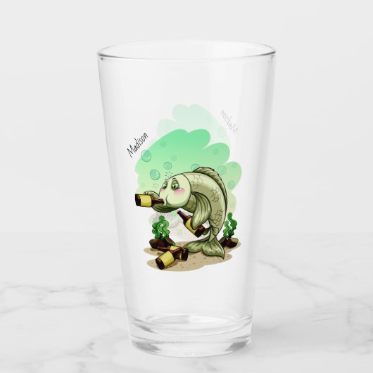 Funny custom name Drink Fish pint glass Glas (Voorkant)