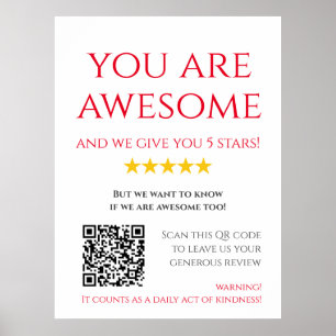 Funny Custom QR Code Business Logo Review rood Poster