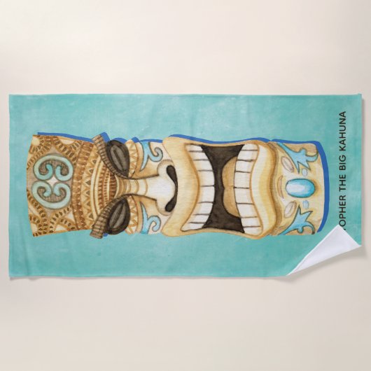 Funny Custom Tiki Beach Island Monogrammed Strandlaken (Voorkant)