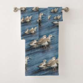 Funny Cute 4 Sanderlings Sandpipers bij het strand Bad Handdoek