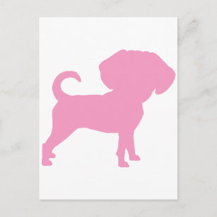 Funny Cute Big Head Puggle Dog (roze) Briefkaart