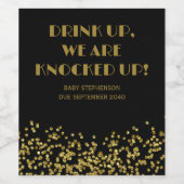 Funny Cute Black and Gold Birth Announounding Wijn Etiket (Enkel label)