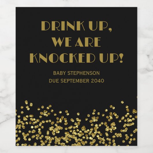 Funny Cute Black and Gold Birth Announounding Wijn Etiket (Enkel label)
