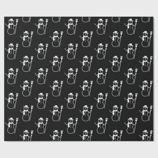 Funny Cute Black en White Snowman Pattern Cadeaupapier (Vlak)