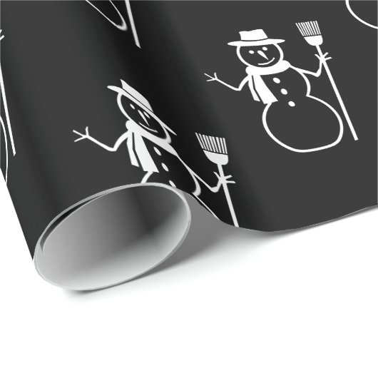 Funny Cute Black en White Snowman Pattern Cadeaupapier (Rol Hoek)