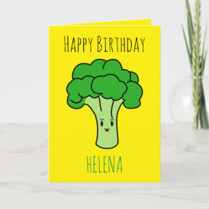 Funny Cute Broccoli Yellow Vegan Birthday Kaart