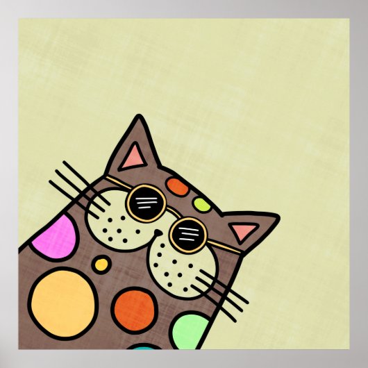 Funny Cute Cartoon Cat Portrait Poster (Voorkant)